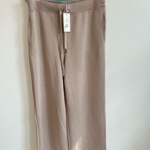 Lillusory Women Beige Elastic Band Drawstring Wide Leg Pants Boho Leisure Sz XL